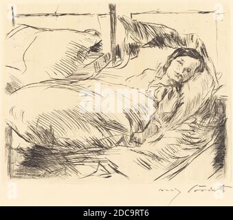 Lovis Corinth, (artista), tedesco, 1858 - 1925, Fritz Gurlitt, (editore), tedesco, 1854 - 1893, Das kranke Kind (il Bambino malato), 1918, punto di essiccazione in nero su carta depresso, piatto: 19 x 24.1 cm (7 1/2 x 9 1/2 pollici), foglio: 28.4 x 30.3 cm (11 3/16 x 11 15/16 pollici Foto Stock