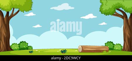 Paesaggio vuoto nella scena del parco naturale con alcuni alberi e. illustrazione del cielo vuoto Illustrazione Vettoriale