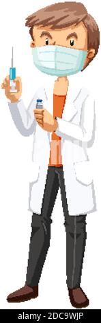 Un medico di sesso maschile che tiene una siringa medica cartoon illustrazione del carattere Illustrazione Vettoriale