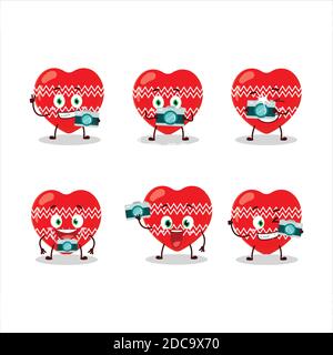 Fotografo professione emoticon con amore rosso natale cartoon carattere. Illustrazione vettoriale Illustrazione Vettoriale