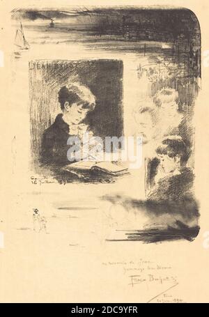 Félix-Hilaire Buhot, (artista), Francese, 1847 - 1898, Enfant Dessant (Child Drawing), 1894, litografia Foto Stock