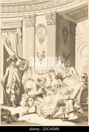 Antoine-Jean Duclos, (artista), francese, 1742 - 1795, Jean-Baptiste Tilliard, (artista), francese, 1740 - 1813, Jean Honoré Fragonard, (artista dopo), francese, 1732 - 1806, le mari confesseur, Fragonard piatti per 'Contes et nouvelles' di la Fontaine, (serie), incisione Foto Stock