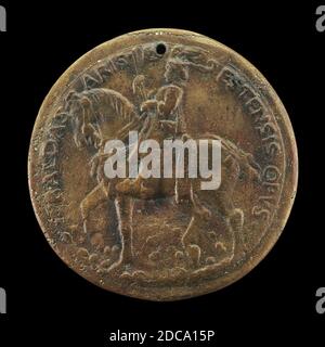 Baldassare d'Este, (scultore), Ferrarese, 1432 - dopo il 1506, Ercole a cavallo, bronzo, totale (diametro): 9.25 cm (3 5/8 in.), peso lordo: 221.66 gr (0.489 lb.), asse: 12:00 Foto Stock
