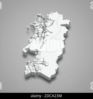 La mappa isometrica 3d di Aysen è una regione del Cile, illustrazione vettoriale Illustrazione Vettoriale