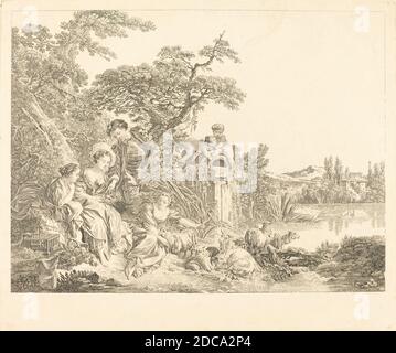 Louis-Simon Lempereur, (artista), francese, 1728 - 1807, François Boucher, (artista dopo), francese, 1703 - 1770, Les Presents du berger, Eaux-Fortes, (serie), 1773, incisione Foto Stock