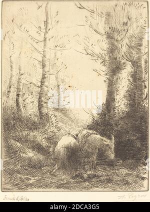Alphonse Legros, (artista), francese, 1837 - 1911, Farmer e il suo asino (le fermier et son ane), incisione e punto secco Foto Stock