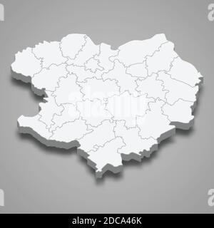 La mappa isometrica 3d dell'oblast di Kharkiv è una regione dell'Ucraina, illustrazione vettoriale Illustrazione Vettoriale