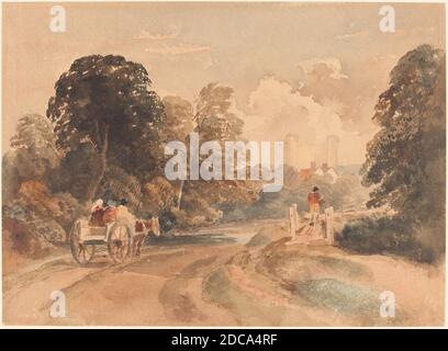 Peter De Wint, (artista), British, 1784 - 1849, Paesaggio, acquerello, totale: 20.7 x 28.4 cm (8 1/8 x 11 3/16 pollici), supporto: 23.8 x 31.5 cm (9 3/8 x 12 3/8 pollici Foto Stock