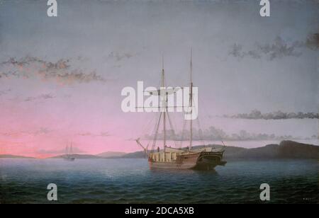 Fitz Henry Lane, (artista), americano, 1804 - 1865, Lumber Schooners alla sera su Penobscot Bay, 1863, olio su tela, totale: 62.5 x 96.8 cm (24 5/8 x 38 1/8 in.), incorniciato: 97.8 x 129.5 x 10.2 cm (38 1/2 x 51 x 4 in Foto Stock