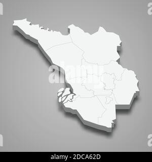 La mappa isometrica 3d di Selangor è un'illustrazione vettoriale dello stato della Malesia Illustrazione Vettoriale
