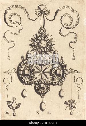 Daniel Mignot, (artista), tedesco, attivo 1593/1596, Ciondolo grande, Pendant sotto forma di ruote, Stelle e croci, (serie), incisione Foto Stock