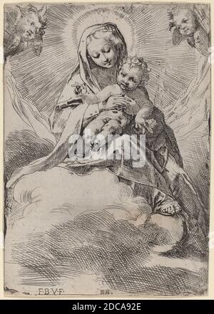 Federico Barocci, (artista), italiano, probabilmente 1535 - 1612, Madonna nelle nuvole, incisione e incisione, foglio (rifilato alla tacca della targa): 15.4 x 10.8 cm (6 1/16 x 4 1/4 pollici Foto Stock