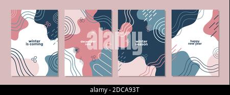 Set di modelli di copertina universali astratti con concetto di stagione invernale. Illustrazione Vettoriale