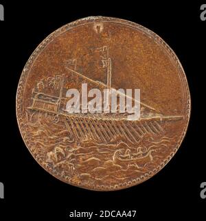 Leone Leoni, (artista), milanese, c. 1509 - 1590, Galley and Small Boat, 1541, bronzo, totale (diametro): 4.2 cm (1 5/8 in.), peso lordo: 30.11 gr (0.066 lb.), asse: 12:00 Foto Stock