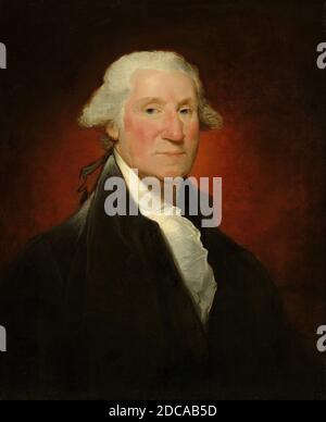 Gilbert Stuart, (pittore), americano, 1755 - 1828, George Washington (ritratto di Vaughan), 1795, olio su tela, totale: 73 x 60.5 cm (28 3/4 x 23 13/16 in.), incorniciato: 100.3 x 87.3 cm (39 1/2 x 34 3/8 in.), Gilbert Stuart era esclusivamente un ritrattista; nel suo quinquennio di carriera, ha prodotto ben oltre 1100 immagini, meno di dieci delle quali non erano paragonabili. Di questi ritratti, quasi un decimo sono immagini di George Washington, a cui è stato presentato dal loro reciproco amico capo giustizia John Jay. Le 104 somiglianze conosciute di Stuart del primo presidente sono divise in categorie denominate dopo il Foto Stock