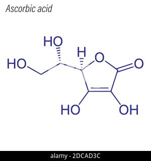 Formula scheletrica dell'acido ascorbico. Molecola chimica del farmaco. Illustrazione Vettoriale
