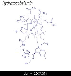 Formula scheletrica dell'idrossicobalamina. Molecola chimica del farmaco. Illustrazione Vettoriale