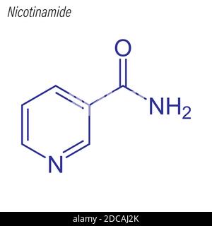 Formula scheletrica di nicotinammide. Molecola chimica del farmaco. Illustrazione Vettoriale