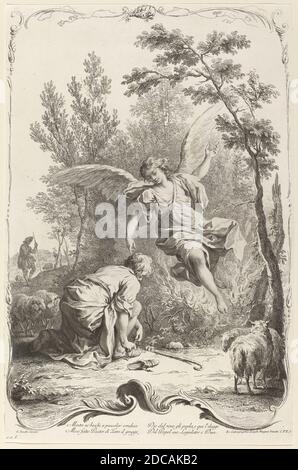 Joseph Wagner, (editore), tedesco, 1706 - 1780, Giuseppe Zocchi, (artista dopo), fiorentino, 1711 - 1767, Mosè e il Bush che brucia, Scene dell'Antico Testamento, (serie), c. 1745, incisione e incisione su carta defilata, foglio (rifilato al contrassegno della piastra): 52.7 x 34.3 cm (20 3/4 x 13 1/2 pollici Foto Stock