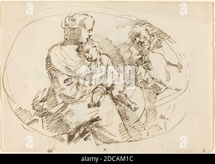 Donato Creti, (artista), bolognese, 1671 - 1749, Sacra Famiglia, penna e inchiostro marrone con tocchi di marrone su carta depresso, tuta (approssimativa): 14.9 x 20.7 cm (5 7/8 x 8 1/8 pollici Foto Stock