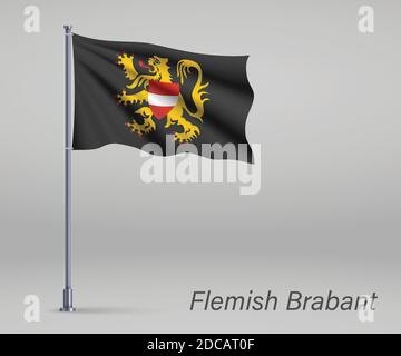 Bandiera sventolante del Brabante Fiammingo - provincia del Belgio su flagpole. Modello per il giorno dell'indipendenza Illustrazione Vettoriale