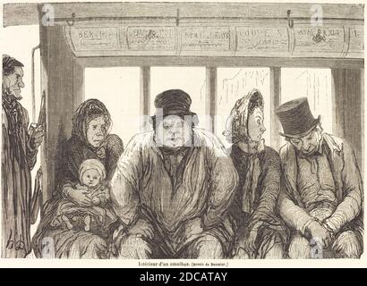 Charles Maurand, (artista), francese, 1824 - 1904, Honoré Daumier, (artista dopo), francese, 1808 - 1879, Interieur d'un omnibus, pubblicato 1864, incisione in legno Foto Stock