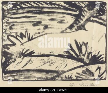 Otto Müller, (artista), tedesco, 1874 - 1930, Paesaggio con albero e acqua (Landschaft mitBaum und Wasser), c.. 1920, litografia Foto Stock
