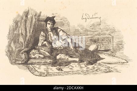 Eugène Delacroix, (artista), francese, 1798 - 1863, Ebraica Donna di Algeri (Juive d'Alger et une rue à Alger), 1838, litografia, immagine: 10.8 x 20.6 cm (4 1/4 x 8 1/8 pollici), foglio: 19.4 x 25.7 cm (7 5/8 x 10 1/8 pollici Foto Stock