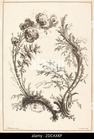 Jean-Jacques Avril i, (artista), francese, 1744 - 1831, Jean-Baptiste Pillement, (artista dopo), francese, 1728 - 1808, ornamento con fiori, Cahier de cartels Chinois (1979.48.1-1979.48.6), (serie), incisione e incisione Foto Stock