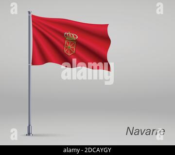 Bandiera sventolante della Navarra - regione della Spagna su flagpole. Modello per poster del giorno dell'indipendenza Illustrazione Vettoriale
