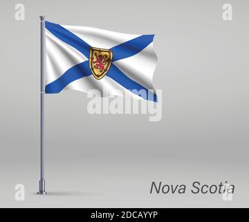 Bandiera sventolante della Nuova Scozia - provincia del Canada su flagpole. Modello per poster del giorno dell'indipendenza Illustrazione Vettoriale