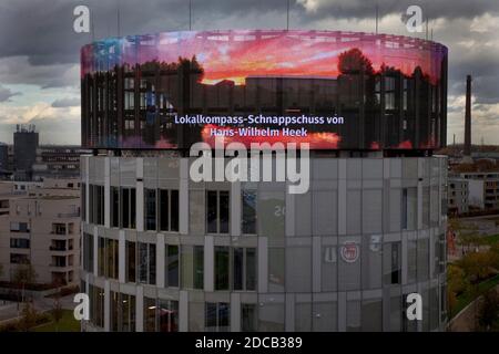 Media tower del gruppo Funke media, il più grande newswall in Germania, Germania, Nord Reno-Westfalia, Ruhr Area, Essen Foto Stock