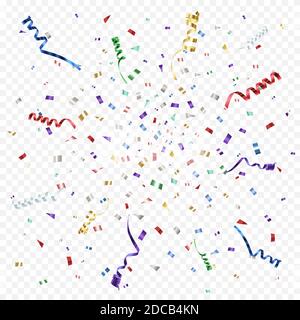 Colorato disegno astratto con nastri e confetti. Illustrazione Vettoriale