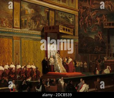 Jean-Auguste-Dominique Ingres, (artista), francese, 1780 - 1867, Papa Pio VII nella Cappella Sistina, 1814, olio su tela, totale: 74.5 x 92.7 cm (29 5/16 x 36 1/2 pollici), incorniciato: 98 x 117 x 8.3 cm (38 9/16 x 46 1/16 x 3 1/4 pollici Foto Stock