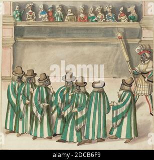 Tedesco 16 ° secolo, (artista), Masquerade, Freydal, (serie), c.. 1515, penna e inchiostro marrone con acquerello su carta defilata, immagine: 23 cm (9 1/16 pollici), foglio: 33.7 x 26.5 cm (13 1/4 x 10 7/16 pollici Foto Stock