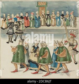Tedesco 16 ° secolo, (artista), Masquerade, Freydal, (serie), c.. 1515, penna e inchiostro marrone con acquerello su carta defilata, immagine: 23.5 cm (9 1/4 pollici), foglio: 34.1 x 26.5 cm (13 7/16 x 10 7/16 pollici Foto Stock