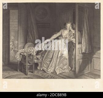 Nicolas François Regnault, (artista), francese, 1746 - 1810, Jean Honoré Fragonard, (artista dopo), francese, 1732 - 1806, le Baiser à la Derobée (il bacio rubato), acquaforte a stipsi Foto Stock