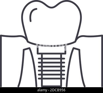 Icona impianti dentali, illustrazione lineare isolata, vettore a linee sottili, segno di disegno web, simbolo di concetto di contorno con tratto modificabile su sfondo bianco Illustrazione Vettoriale