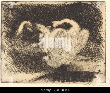 Albert Besnard, (artista), Francese, 1849 - 1934, Leda Sleeping (Léda s'endort), Petites Voluptes, (serie), 1913, incisione in marrone-nero su carta deposta, piatto: 10.9 x 13.8 cm (4 5/16 x 5 7/16 pollici), foglio: 14.5 x 18.6 cm (5 11/16 x 7 5/16 pollici Foto Stock