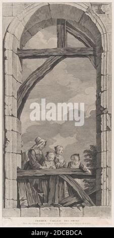 The Chapel of the Enfants-Trouv& xe9;s in Paris: Religieuse et petites filles noncurant la cr& xe8;che, 1756. [Premier tableau des soeurs - suore e bambini]. Foto Stock