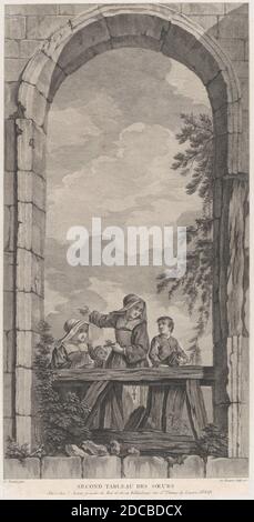 The Chapel of the Enfants-Trouv& xe9;s in Paris: Religieuses et gar& xe7;onnets noncurant la cr& xe8;che, 1757. [Secondo tableau des soeurs - suore e bambini]. Foto Stock