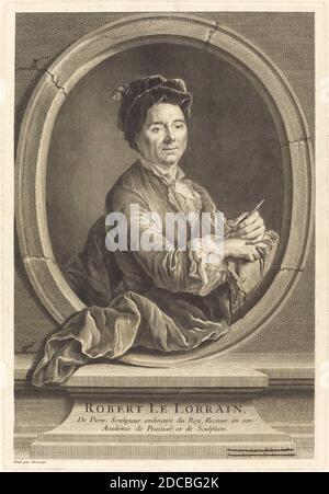 Jacques-Philippe le Bas, (artista), francese, 1707 - 1783, Hubert Drouais, (artista dopo), francese, 1699 - 1767, Robert le Lorrain, 1741, incisione su carta a fogli, piastra: 38.1 x 26.1 cm (15 x 10 1/4 pollici), foglio: 53.8 x 41.3 cm (21 3/16 x 16 1/4 pollici Foto Stock