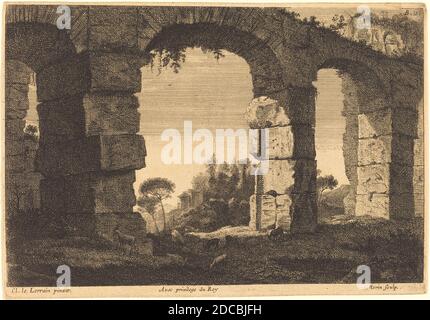 Jean Morin, (artista), francese, c.. 1600 - 1650, Claude Lorrain, (artista dopo), francese, 1604/1605 - 1682, rovine di un acquedotto, incisione e incisione Foto Stock
