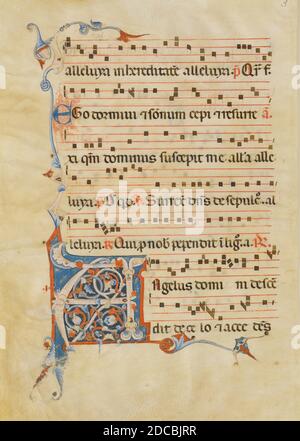 Foglia manoscritta con iniziale a, da un Antifonario, italiano, XIV secolo. Foto Stock