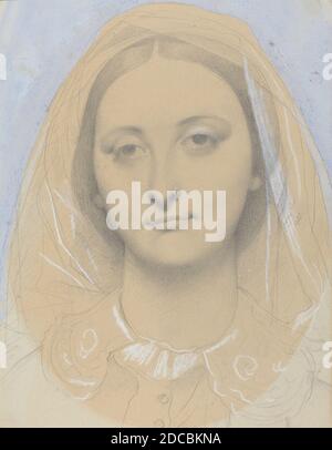 Jean-Auguste-Dominique Ingres, (artista), Francese, 1780 - 1867, Mademoiselle Mary de Borderieux(?), 1857, grafite e acquerello con riflessi bianchi, totale: 35.2 x 27.1 cm (13 7/8 x 10 11/16 in.), incorniciato: 51.4 x 42.9 cm (20 1/4 x 16 7/8 in Foto Stock