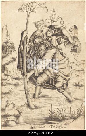 Israhel van Meckenem, (artista), tedesco, c.. 1445 - 1503, Maestro della Casa, (artista dopo), tedesco, attivo c. 1470 - 1500, Saint Christopher, c. 1480/1490, incisione Foto Stock