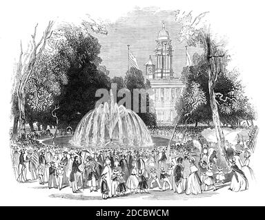 Commemorazione dell'Indipendenza a New York - scena nel parco, 1844. Gli americani celebrano il 4 luglio. Da "Illustrated London News", 1844, Vol I. Foto Stock