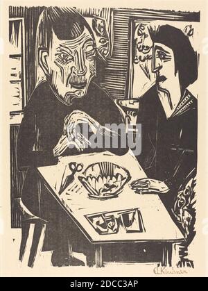 Ernst Ludwig Kirchner, (artista), tedesco, 1880 - 1938, Donna anziana e giovane (alte und jungere Frau), 1921, taglio di legno Foto Stock