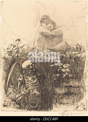 Albert Besnard, (artista), francese, 1849 - 1934, on the Lookout (Aux aguets), Elle, (serie), 1900, incisione in nero su carta in foglia Van Gelder Zonen, piastra: 14 x 11 cm (5 1/2 x 4 5/16 pollici), foglio: 45 x 32 cm (17 11/16 x 12 5/8 pollici Foto Stock