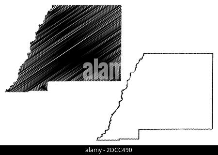 Attala County, Mississippi (Stati Uniti, Stati Uniti d'America, Stati Uniti, Stati Uniti, Stati Uniti) mappa vettoriale, schizzo scrimolo Attala mappa Illustrazione Vettoriale